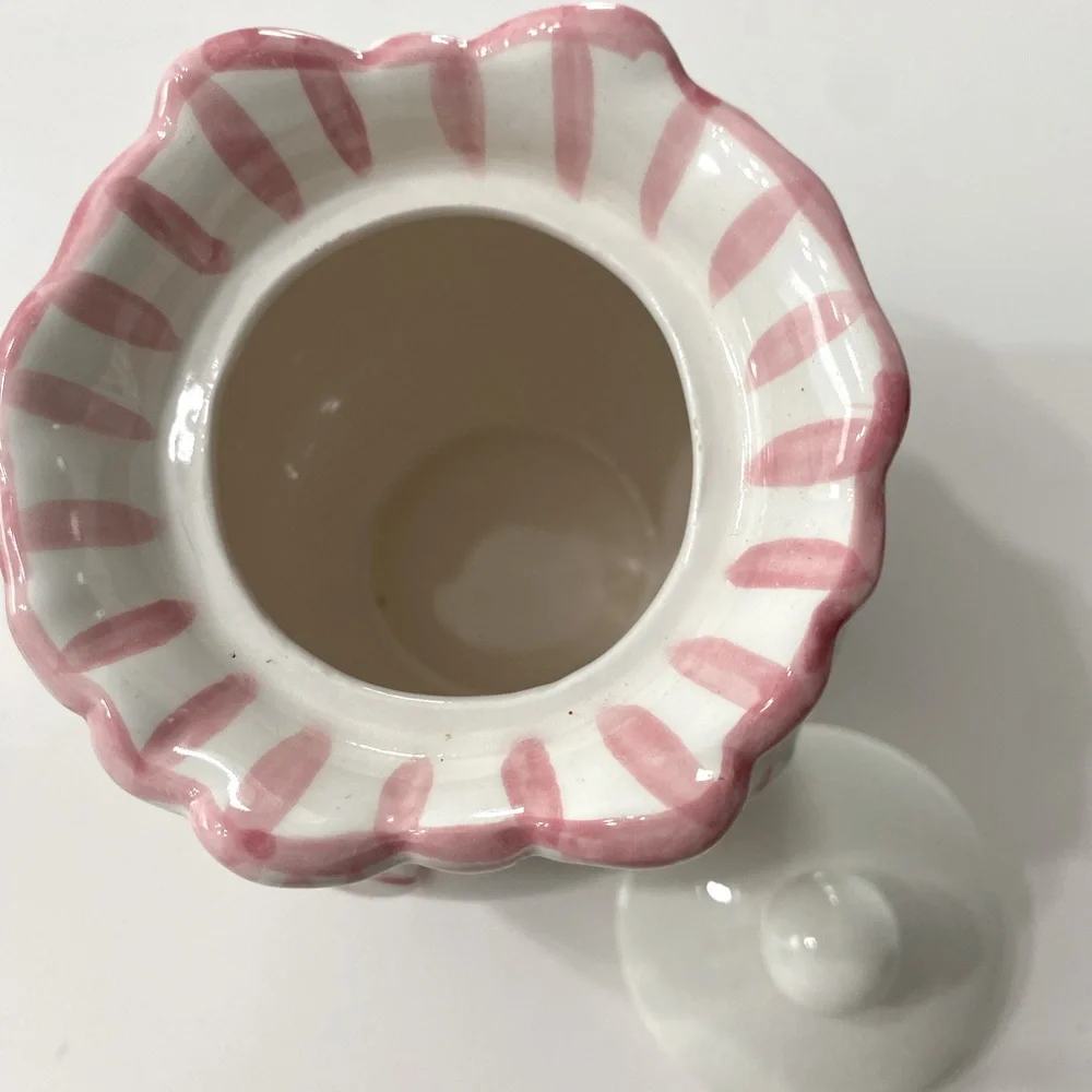 Vintage Ceramic Pink Stripe White Halden Matching Creamer Sugar Tea Party Set - Picture 6 of 9